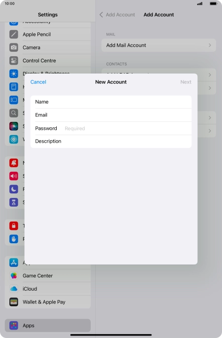 Press Password and key in the password for your email account.