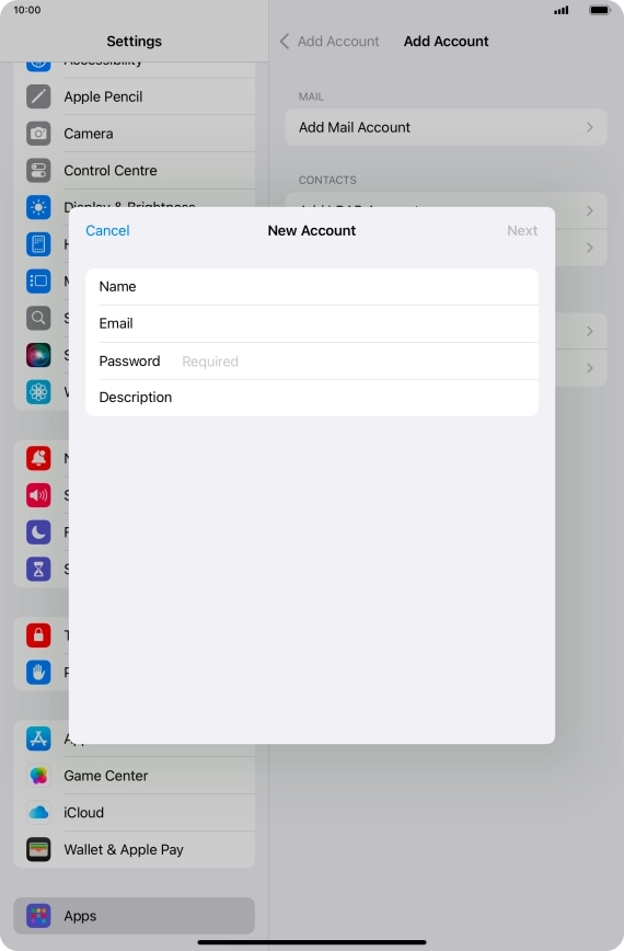 Press Password and key in the password for your email account.
