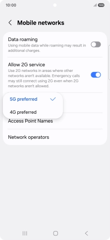 Press the required network mode.