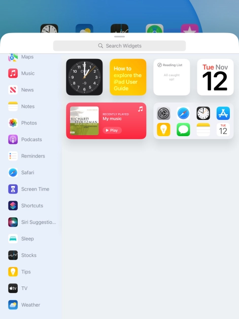 Press the required widget.