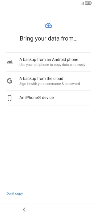 Press the required setting and follow the instructions on the screen to transfer the content from another phone.