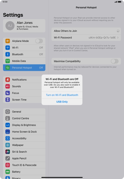 If Wi-Fi is turned off, press Turn on Wi-Fi and Bluetooth.