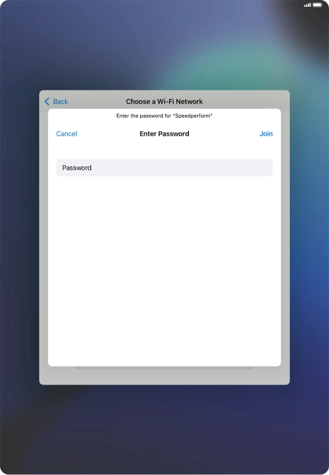 Key in the password for the Wi-Fi network and press Join.