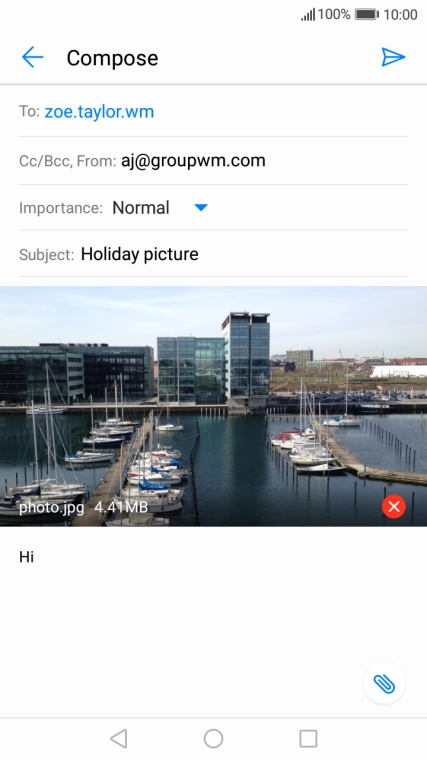 Press the send icon when you've finished your email message.