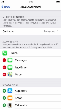 Press the add icon next to the required app to add it to the list of allowed apps during Downtime.