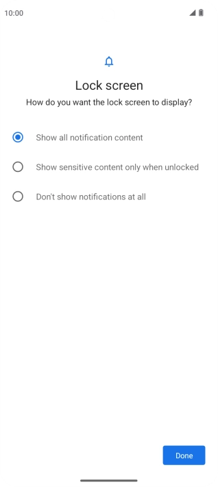 Press the required setting.