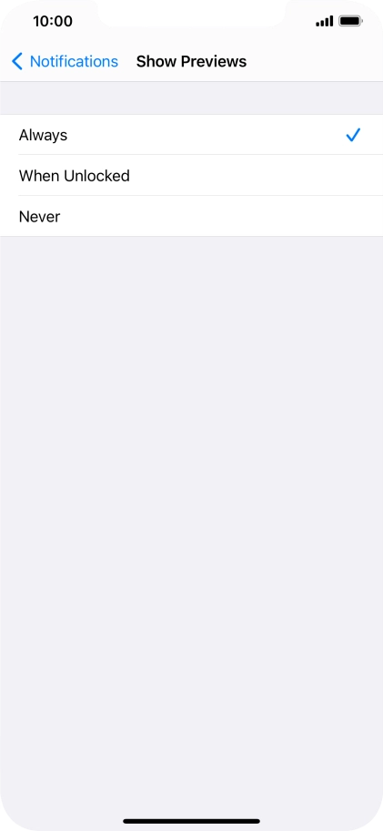 To select notification preview on the lock screen, press Always.