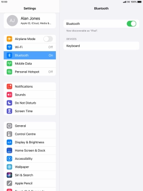 Press the required Bluetooth device and follow the instructions on the screen to pair the device with your tablet.