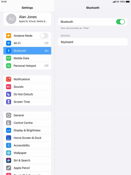 Press the required Bluetooth device and follow the instructions on the screen to pair the device with your tablet.