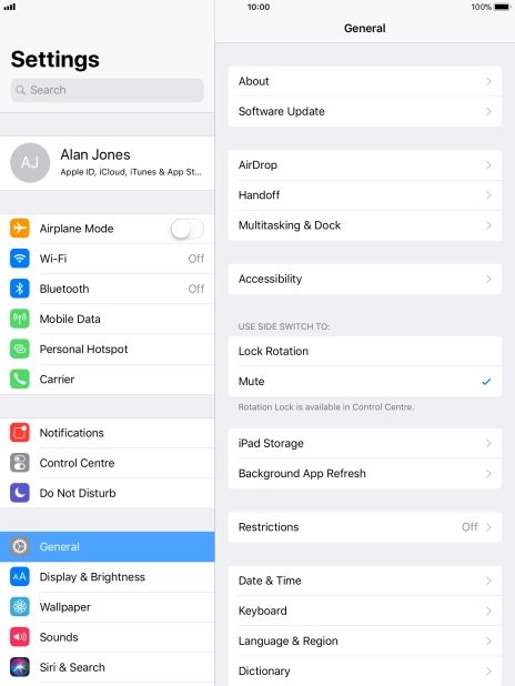 Press Software Update. If a new software version is available, it's displayed. Follow the instructions on the screen to update the tablet software.