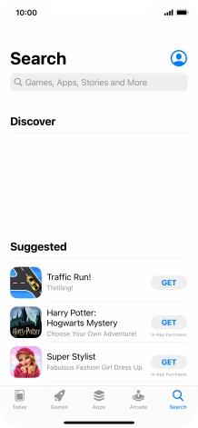 Press the search field and key in the name or subject of the required app.
