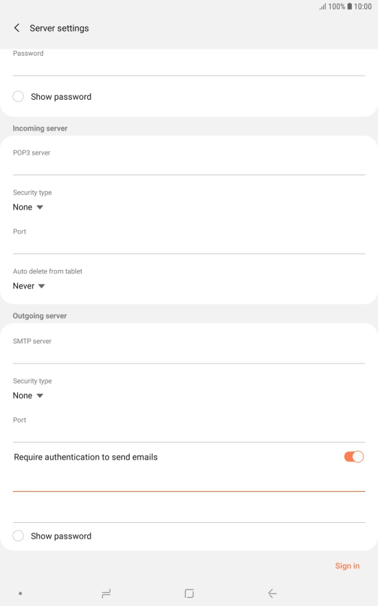 Press the password field and key in the password for your email provider's outgoing server.