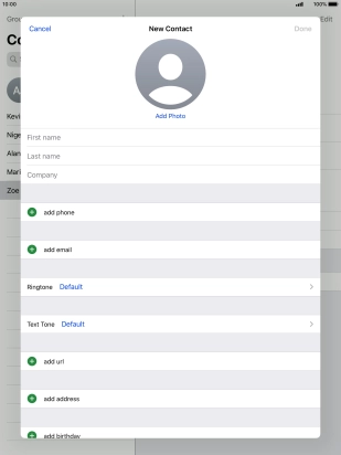 Press First name and key in the first name.