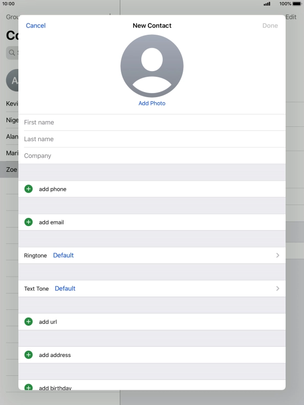 Press First name and key in the first name.