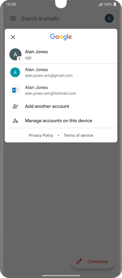 Press the required email account.
