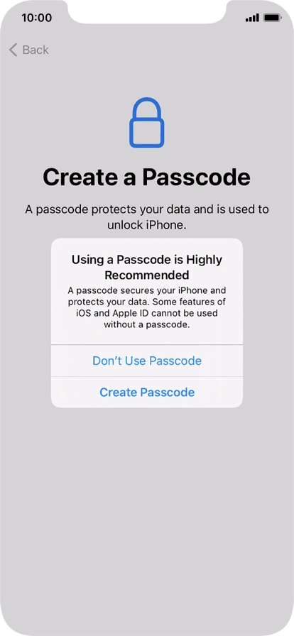 If you turn off the function, press Don't Use Passcode.