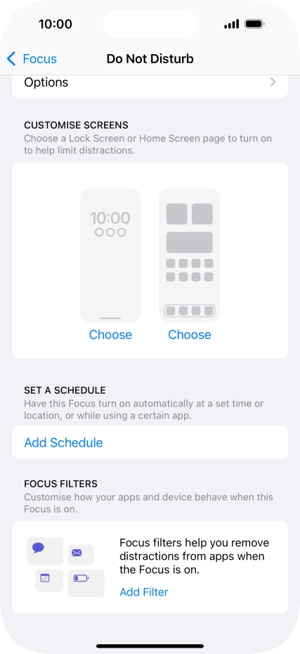 Press Add Schedule and follow the instructions on the screen to select settings for automatic activation of Do Not Disturb.