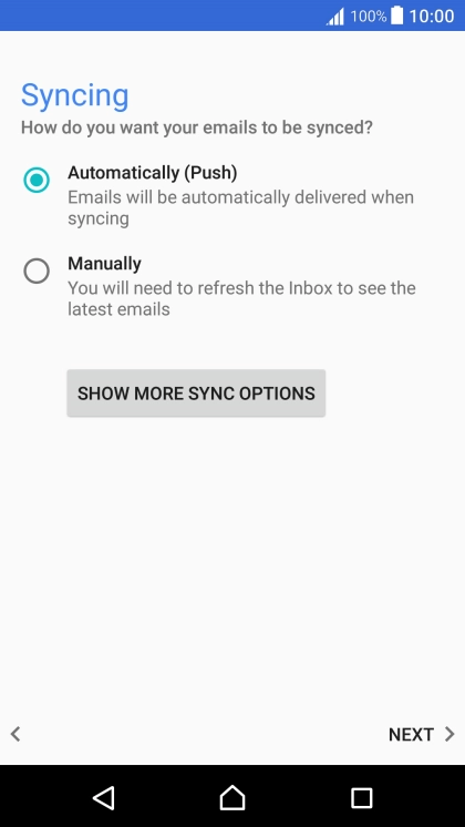 If this screen is displayed, you email account has been recognised and set up automatically. Follow the instructions on the screen to key in more information and finish setting up your phone.