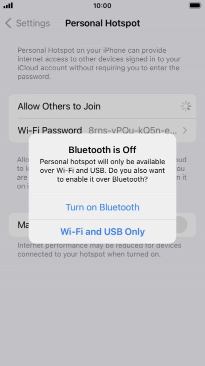 If Wi-Fi is turned on, press Wi-Fi and USB Only.