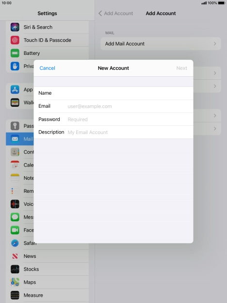 Press Email and key in your email address.