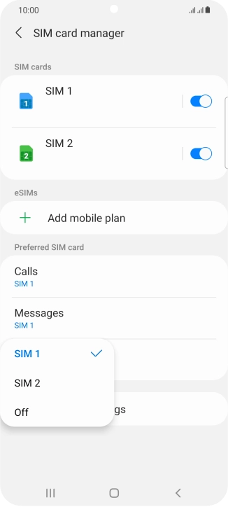 Press the required setting.