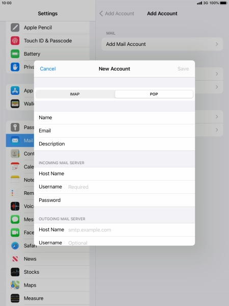 Press Username and key in the username for your email account.