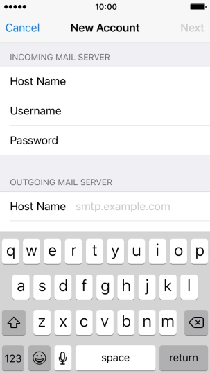Press Host Name and key in the name or IP address of your email provider's outgoing server. Please note that if you can't send email messages when using your email provider's outgoing server, key in smtp.vodafone.net.au (Vodafone's outgoing server).