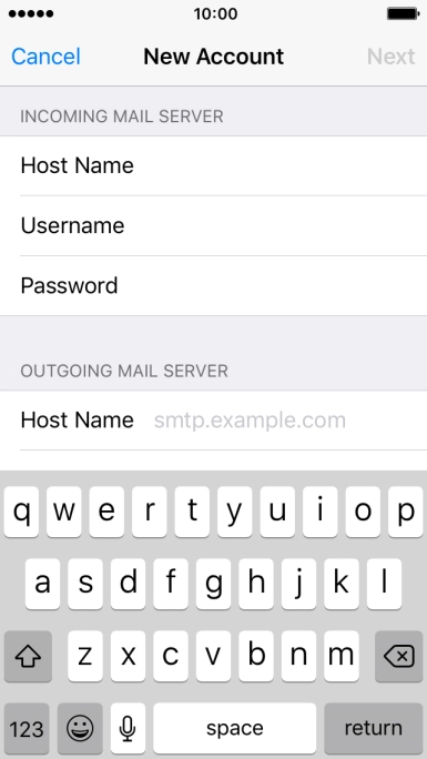 Press Host Name and key in the name or IP address of your email provider's outgoing server. Please note that if you can't send email messages when using your email provider's outgoing server, key in smtp.vodafone.net.au (Vodafone's outgoing server).
