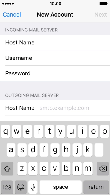 Press Host Name and key in the name of your email provider's outgoing server. Please note that if you can't send email messages when using your email provider's outgoing server, key in smtp.vodafone.net.au (Vodafone's outgoing server).