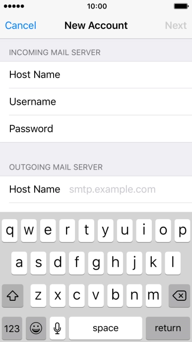 Press Host Name and key in the name of your email provider's outgoing server. Please note that if you can't send email messages when using your email provider's outgoing server, key in smtp.vodafone.net.au (Vodafone's outgoing server).