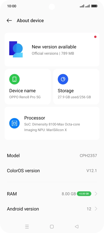 Press the top field on the screen. If a new software version is available, it's displayed. Follow the instructions on the screen to update the phone software.