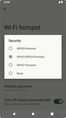 Press WPA3-Personal to password protect your Wi-Fi hotspot.