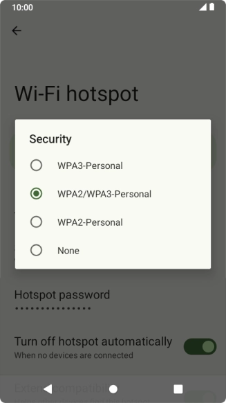 Press WPA3-Personal to password protect your Wi-Fi hotspot.
