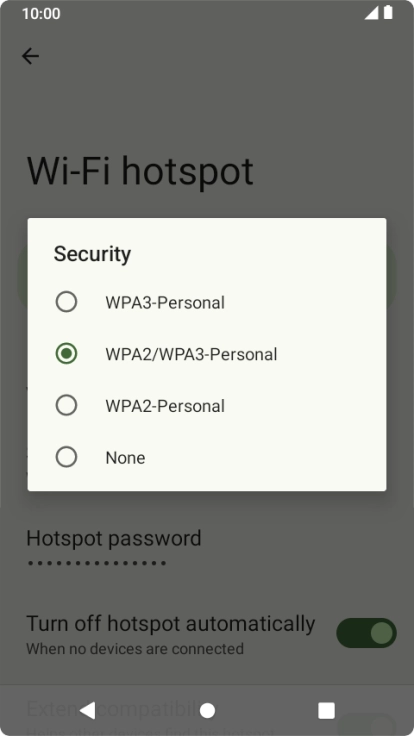 Press WPA3-Personal to password protect your Wi-Fi hotspot.