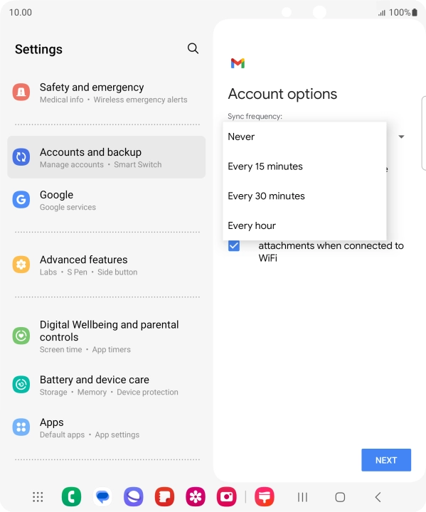 Press the required setting.