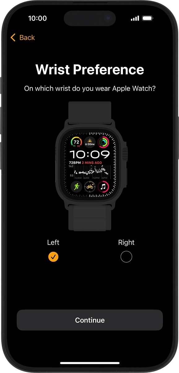 On your phone: Press the required setting and select on which wrist you want to wear the watch.