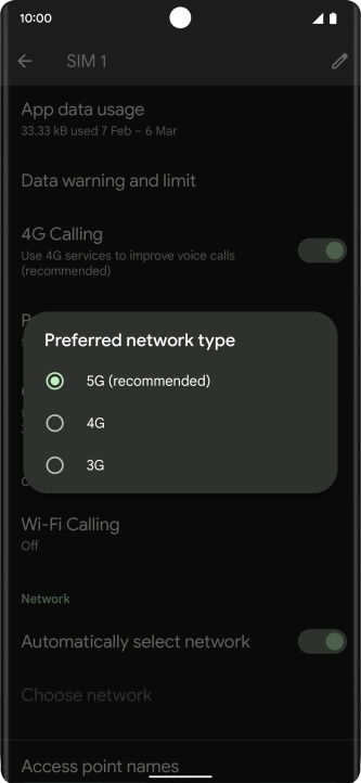 Press the required network mode.