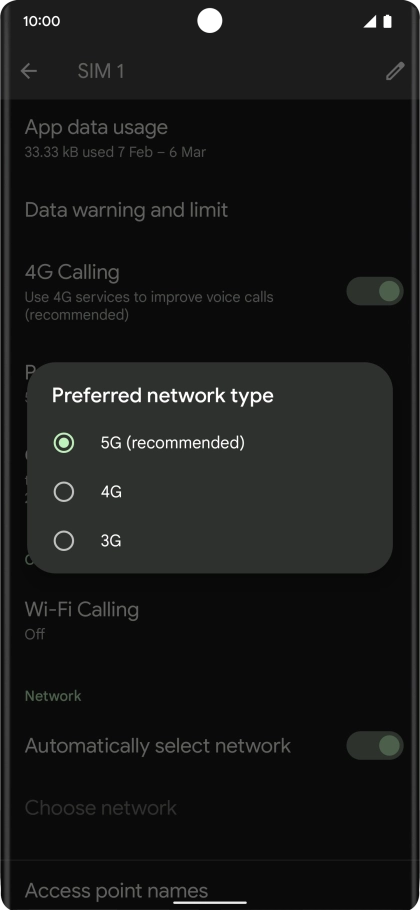 Press the required network mode.