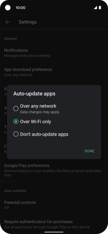To turn on automatic update of apps using mobile network, press Over any network.