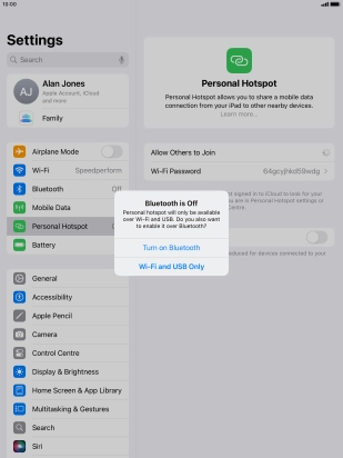 If Wi-Fi is turned on, press Wi-Fi and USB Only.