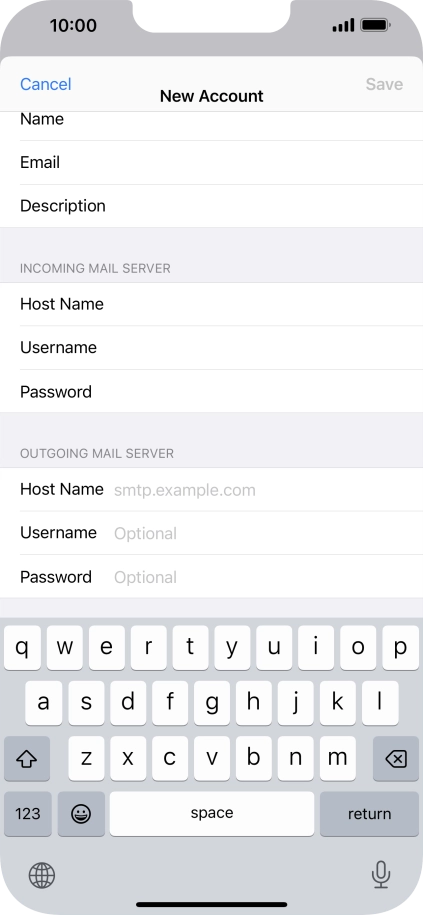 Press Host Name and key in the name or IP address of your email provider's outgoing server. Please note that if you can't send email messages when using your email provider's outgoing server, key in smtp.vodafone.net.au (Vodafone's outgoing server).