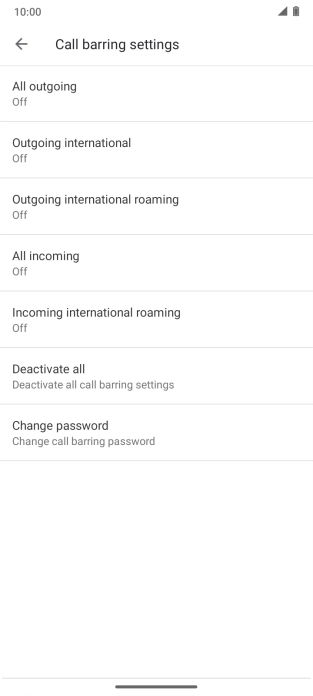 Press the required barring type.