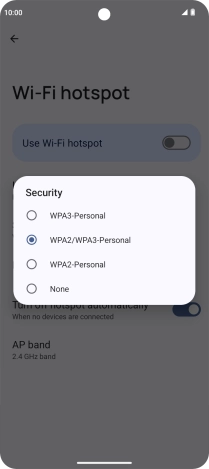 Press .Press WPA3-Personal to password protect your Wi-Fi hotspot.
