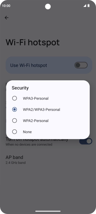 Press .Press WPA3-Personal to password protect your Wi-Fi hotspot.