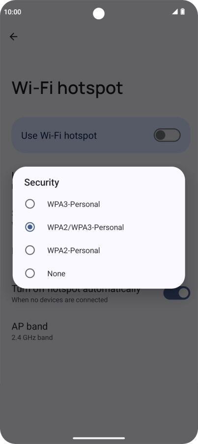 Press .Press WPA3-Personal to password protect your Wi-Fi hotspot.