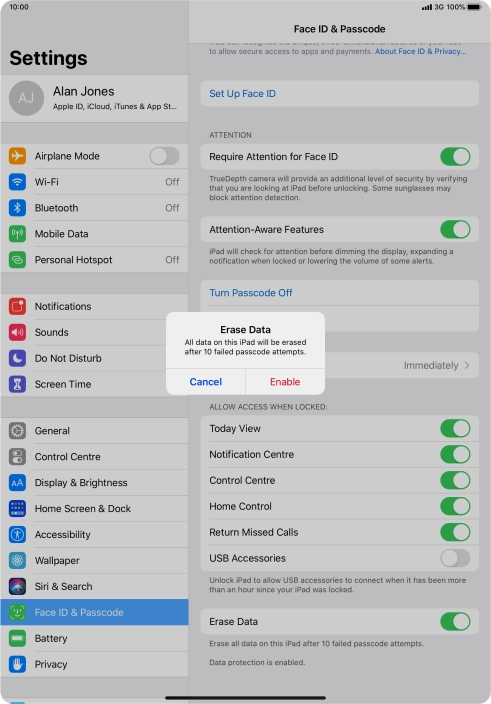 If you turn on the function, press Enable.