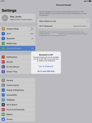 If Wi-Fi is turned on, press Wi-Fi and USB Only.