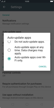 To turn on automatic update of apps using Wi-Fi, press Auto-update apps over Wi-Fi only..