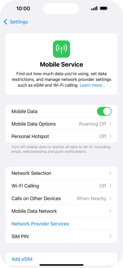 Press Mobile Data Options.