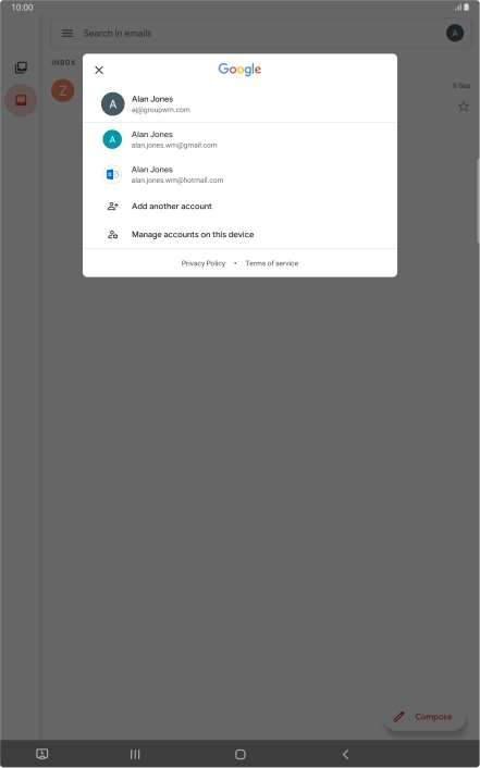 Press the required email account.